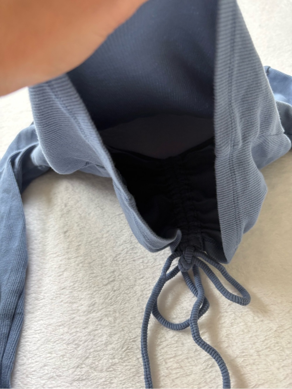 Ruched V-Neck Long Sleeve Crop Top - Blue - Picture 6 of 6